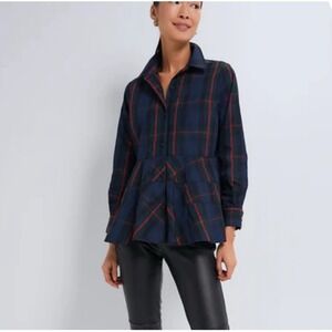 POMANDER PLACE Tuckernuck Fraser Plaid Ashley Peplum Button Up Blouse Top Medium